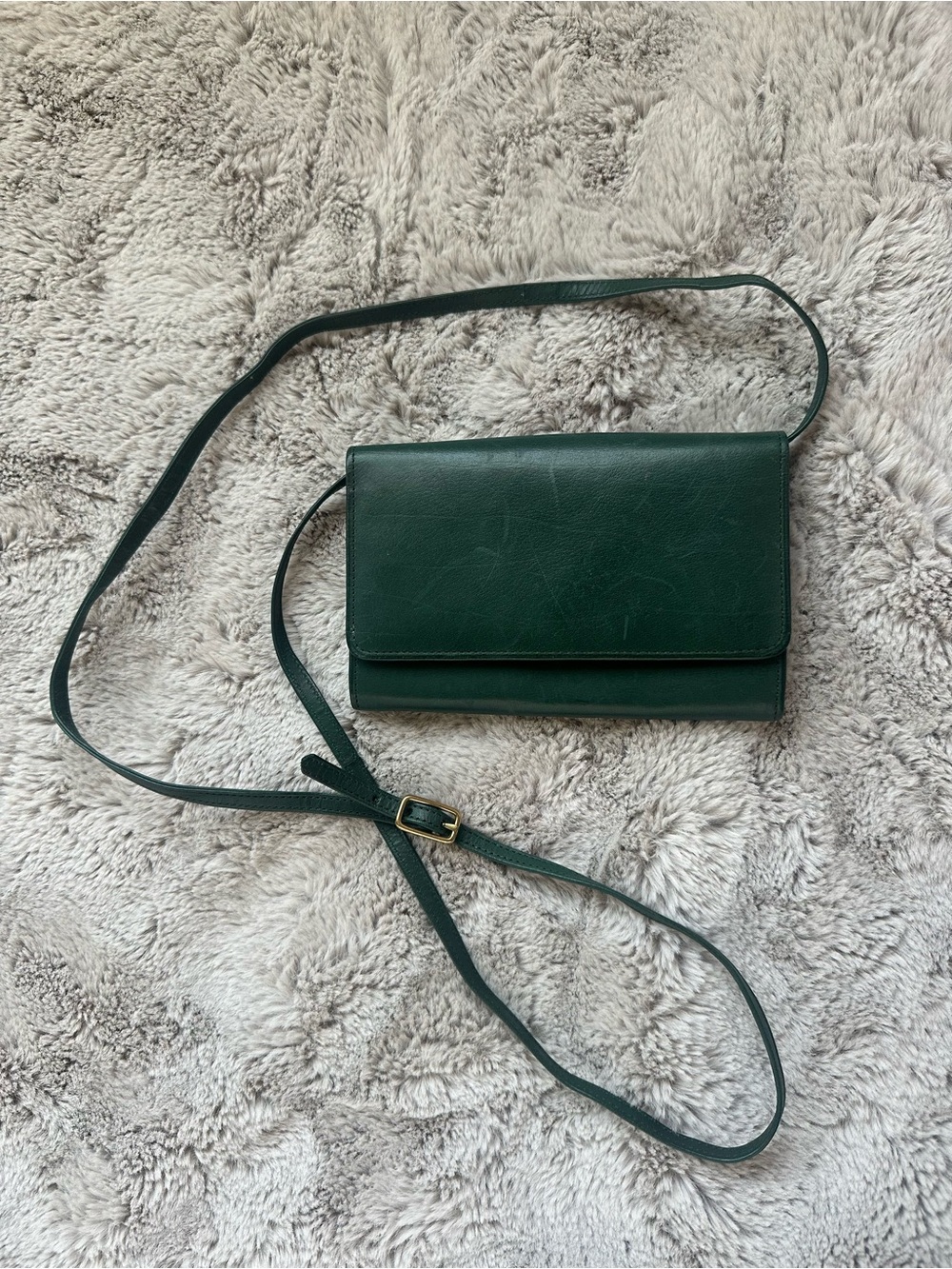 Vintage Coach Forest Emerald Green Leather Wallet on Strap Crossbody Clutch